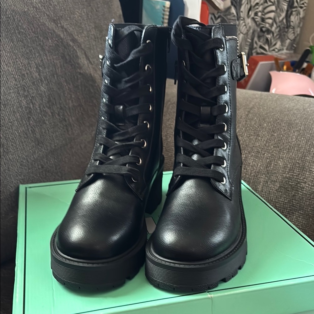 MIA Black Combat Boots with Chunky Platform